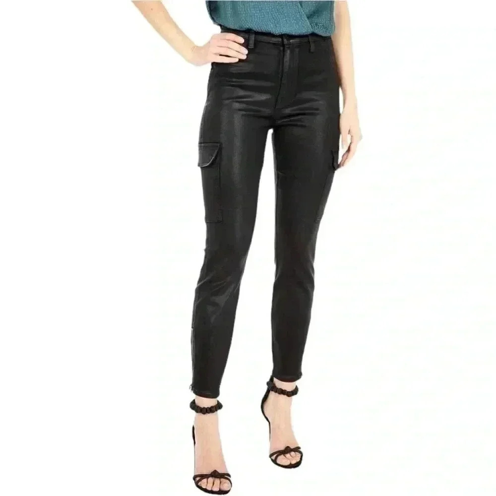 7 for All Mankind Black Coated Skinny Cargo Pant. Size 28.
